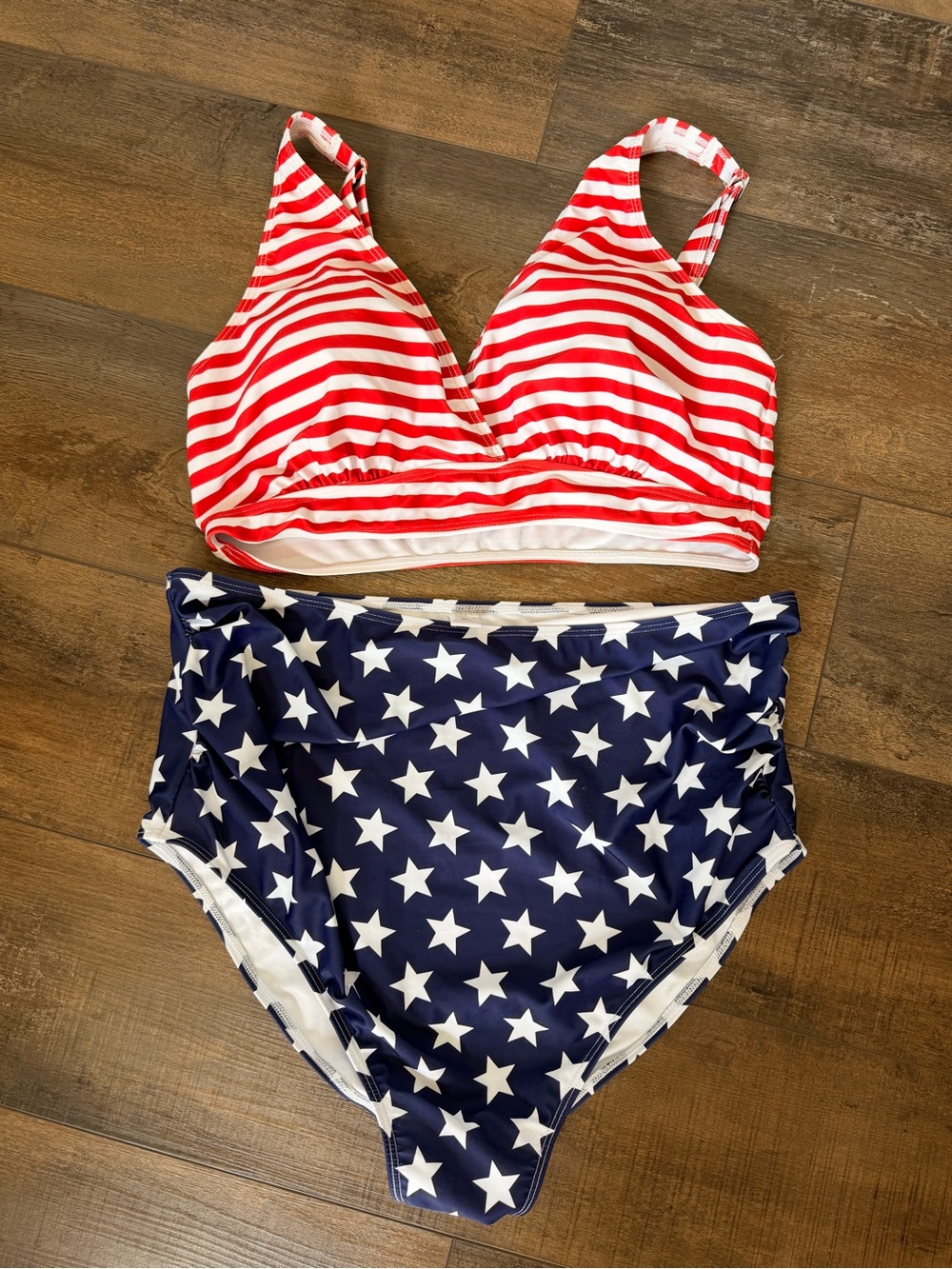 Maternity Stars & Stripes High-Waist Bikini Set - Red, White & Navy- XL
